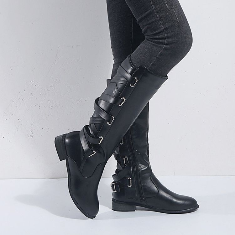 Kvinnor Med Rund Tå Plain Block Heel Thread Boots