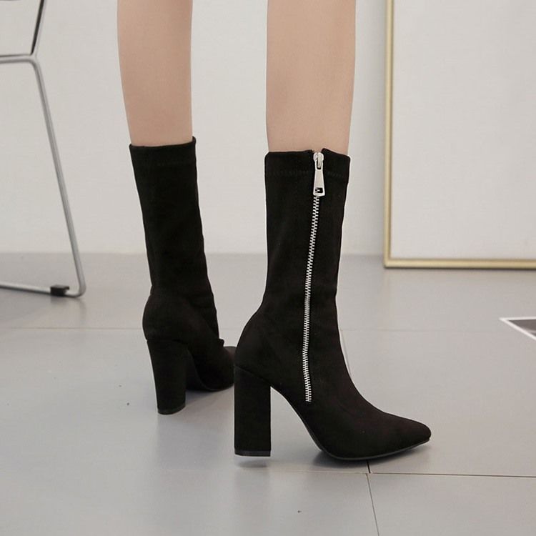 Kvinnor Plain Chunky Heel Side Zipper Ankle Boots