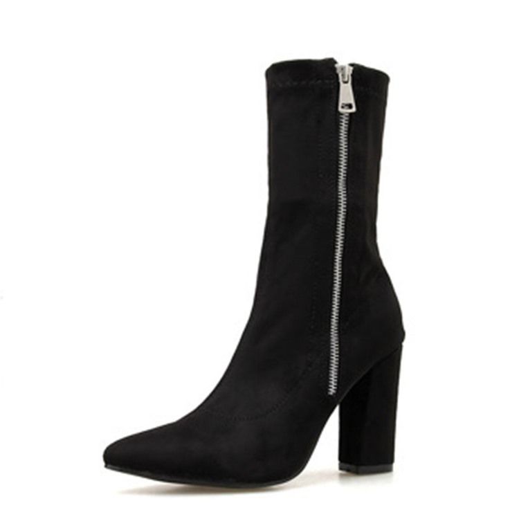 Kvinnor Plain Chunky Heel Side Zipper Ankle Boots