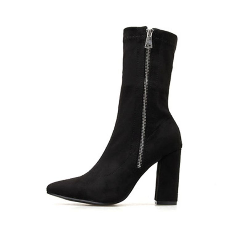 Kvinnor Plain Chunky Heel Side Zipper Ankle Boots