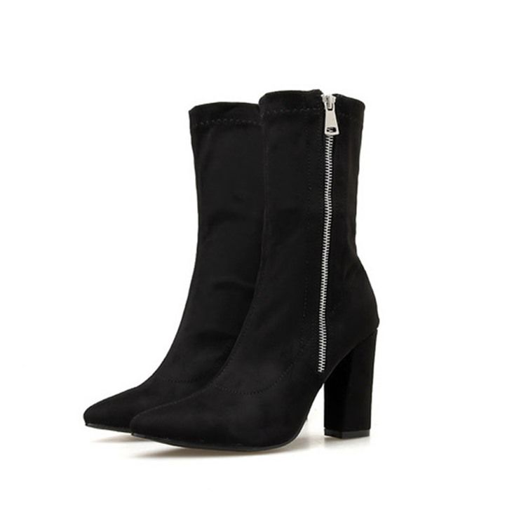 Kvinnor Plain Chunky Heel Side Zipper Ankle Boots