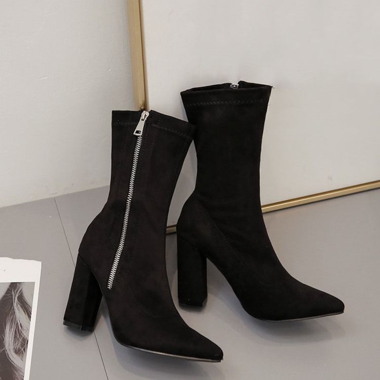 Kvinnor Plain Chunky Heel Side Zipper Ankle Boots