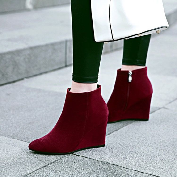 Kvinnor Plain Spetsig Tå Wedge Heel Ankle Boots