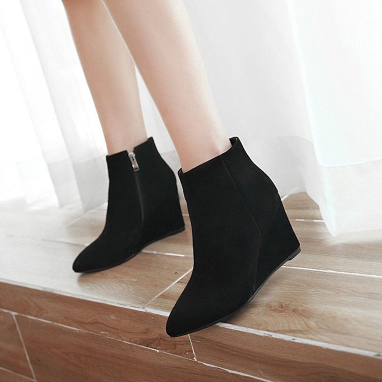 Kvinnor Plain Spetsig Tå Wedge Heel Ankle Boots