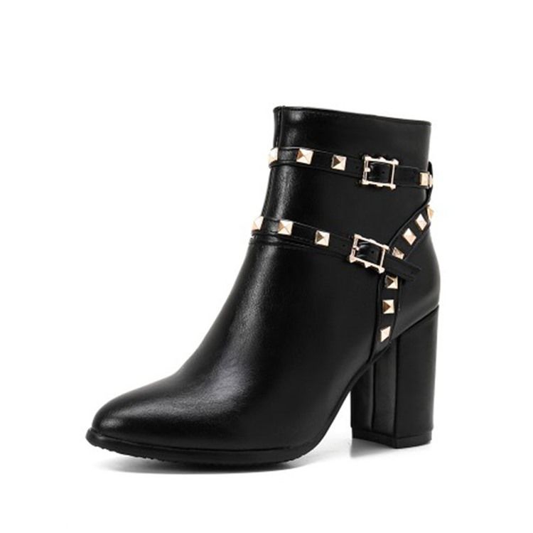 Kvinnor Rivet Plain Side Zipper Chunky Heel Boots