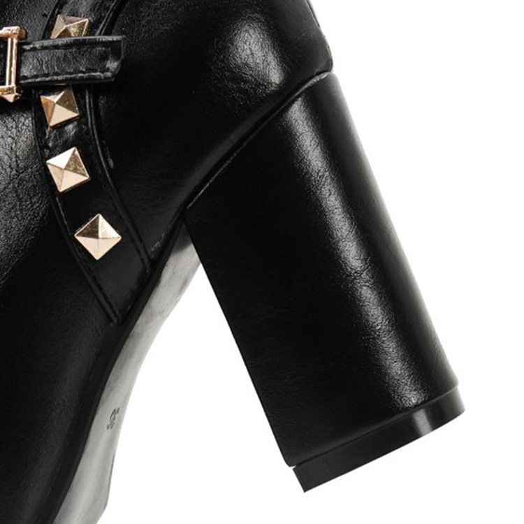 Kvinnor Rivet Plain Side Zipper Chunky Heel Boots