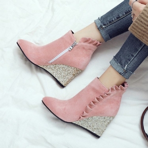 Kvinnor Ruffles Plain Wedge Heel Ankle Boots