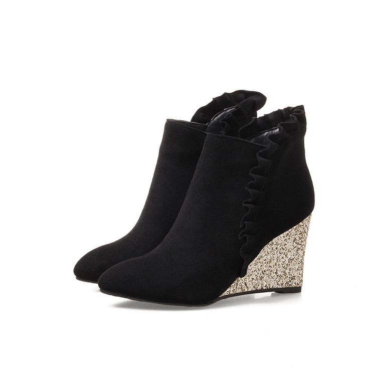 Kvinnor Ruffles Plain Wedge Heel Ankle Boots