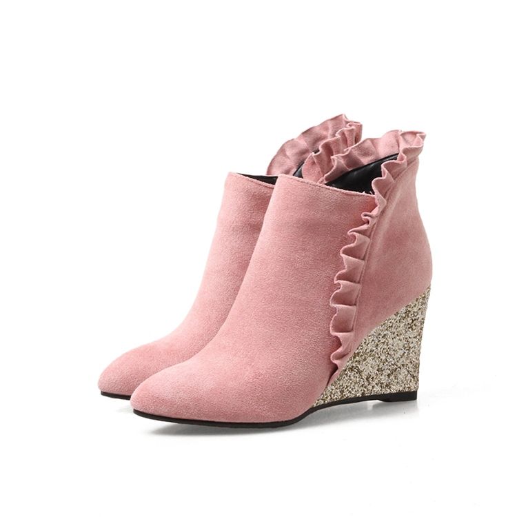 Kvinnor Ruffles Plain Wedge Heel Ankle Boots