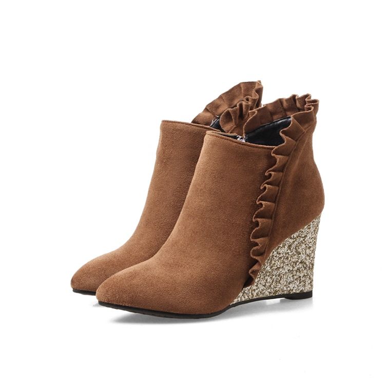 Kvinnor Ruffles Plain Wedge Heel Ankle Boots