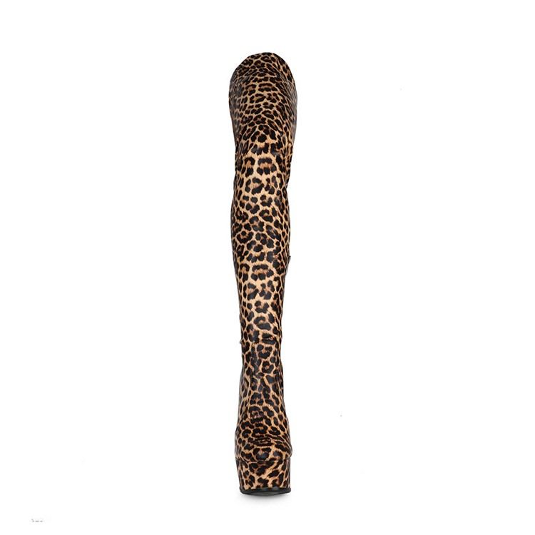 Kvinnor Stiletto Heel Leopard Side Zipper Thread Boots