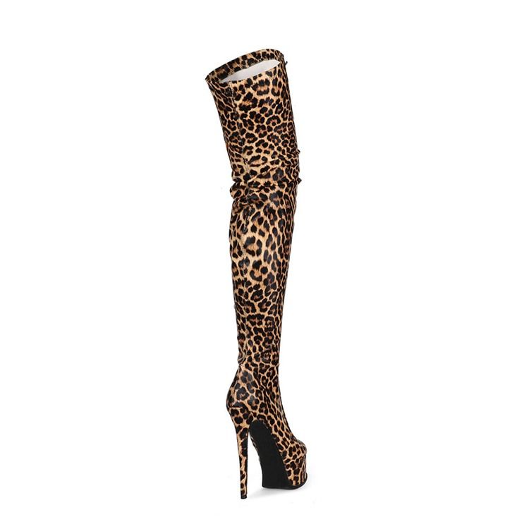 Kvinnor Stiletto Heel Leopard Side Zipper Thread Boots