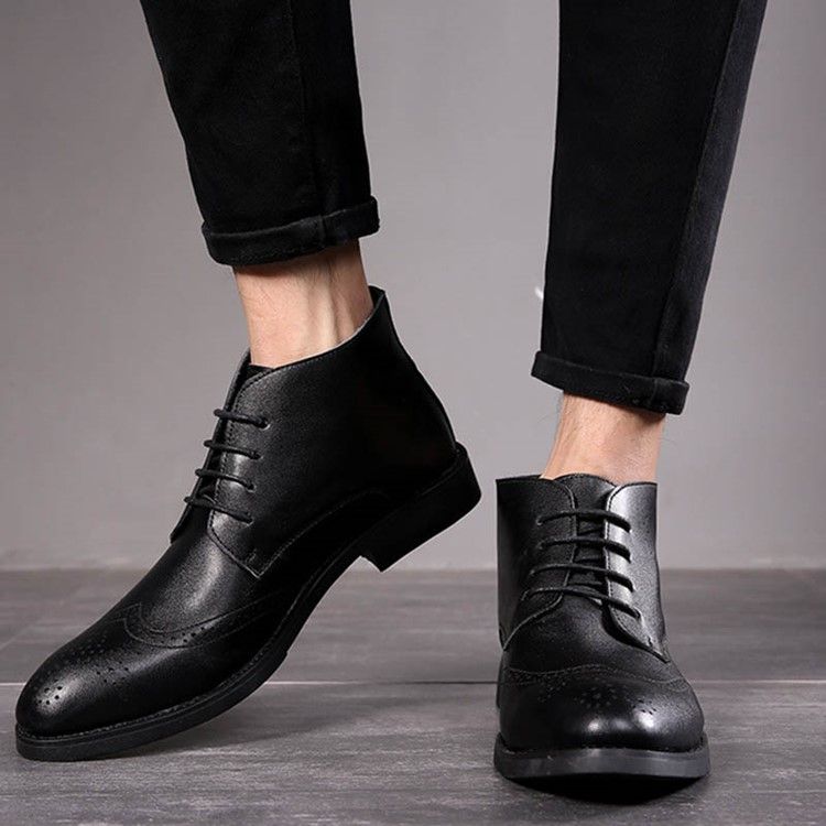 Lace-up Front Plain Round Toe Herrskor