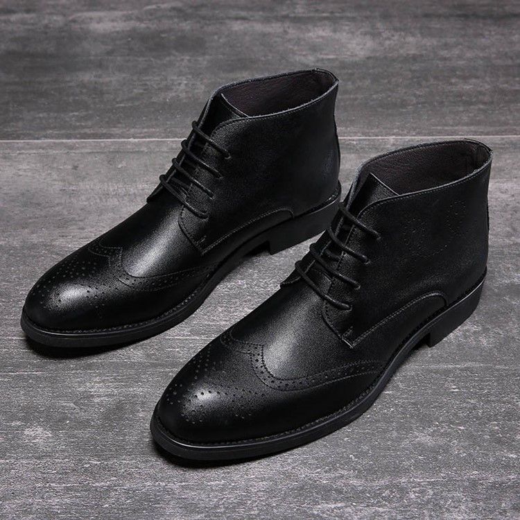 Lace-up Front Plain Round Toe Herrskor