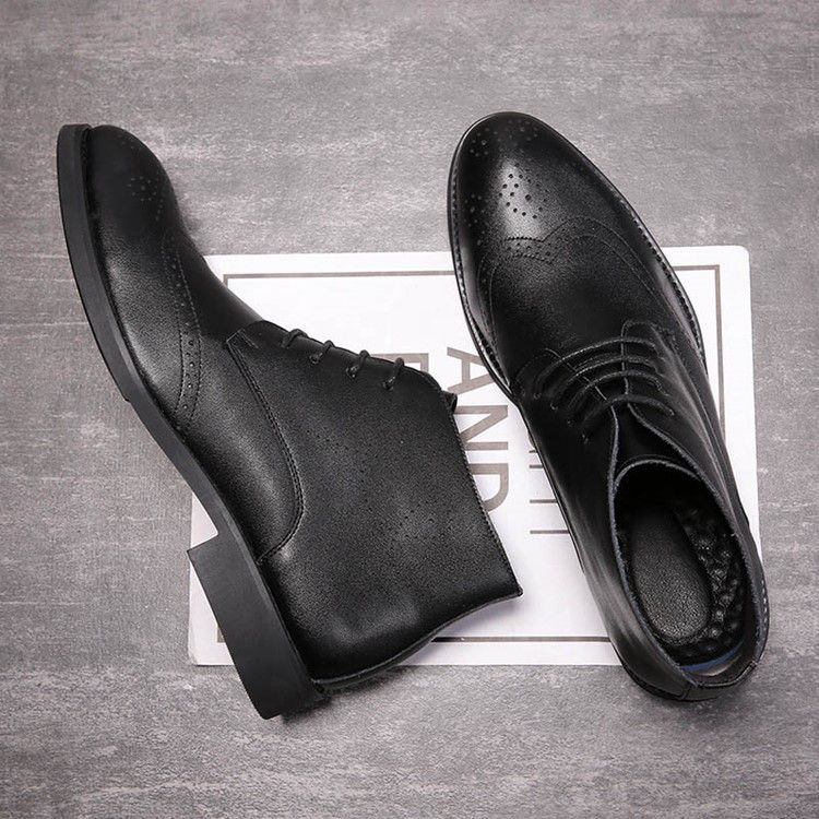 Lace-up Front Plain Round Toe Herrskor