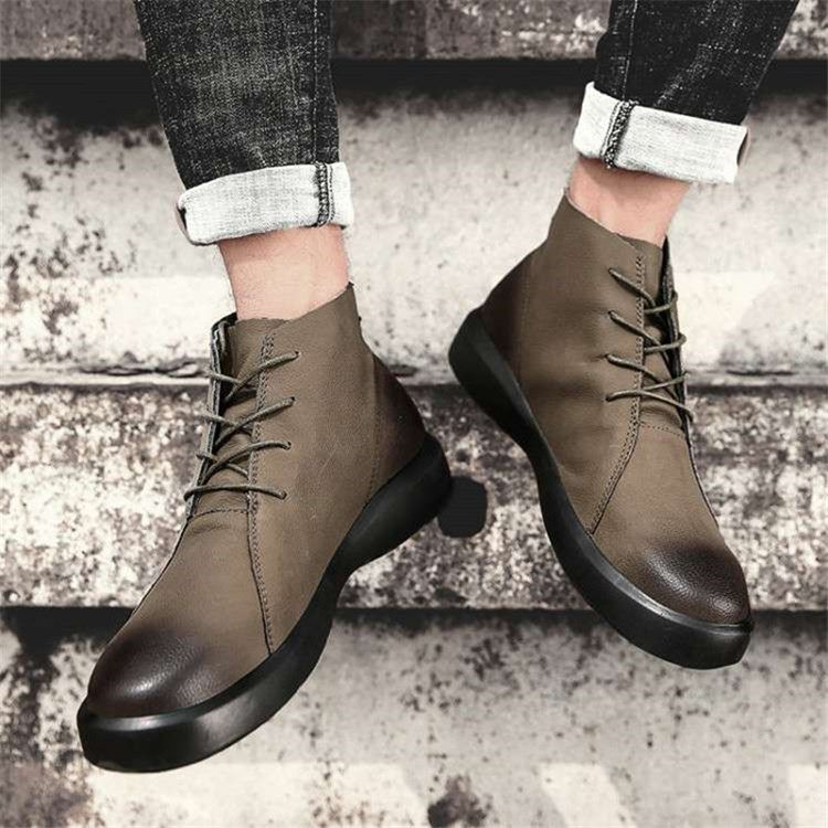 Lace-up Front Round Toe Patchwork Pu Herrskor