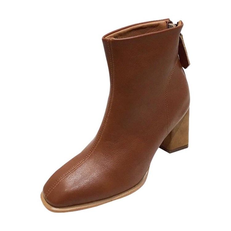 Plain Round Toe Chunky Heel Simple Women's Ankle Boots