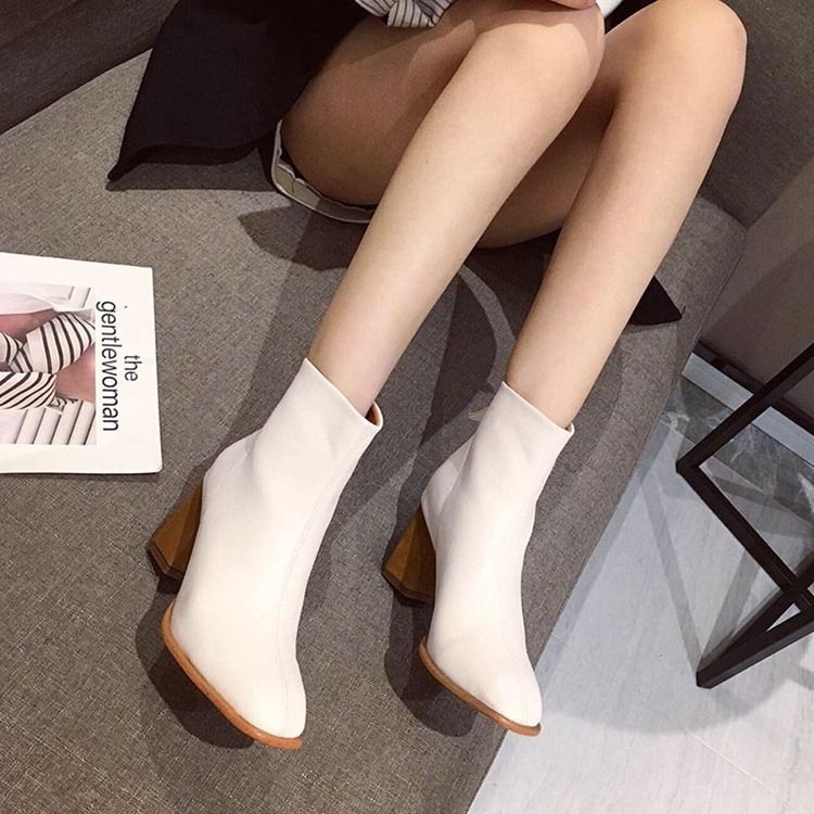 Plain Round Toe Chunky Heel Simple Women's Ankle Boots