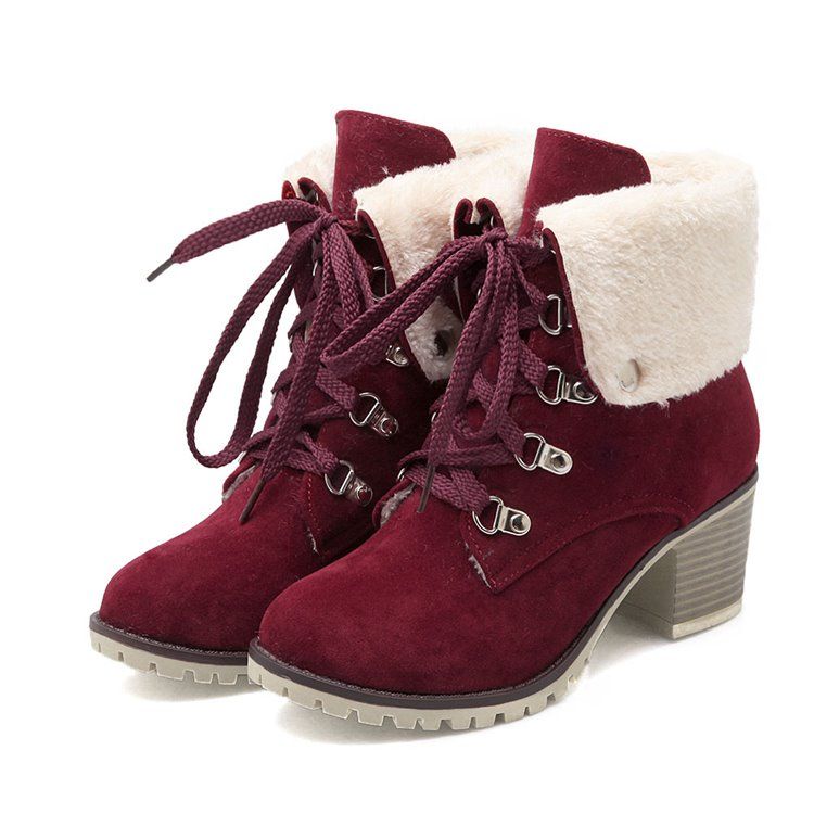 Plain Round Toe Chunky Heel Snowboots För Kvinnor