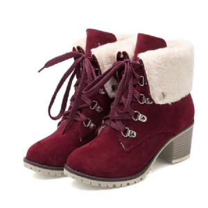 Plain Round Toe Chunky Heel Snowboots För Kvinnor