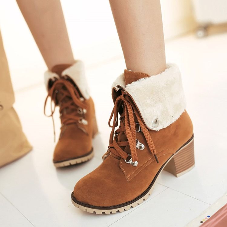 Plain Round Toe Chunky Heel Snowboots För Kvinnor