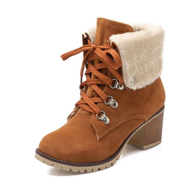 Plain Round Toe Chunky Heel Snowboots För Kvinnor