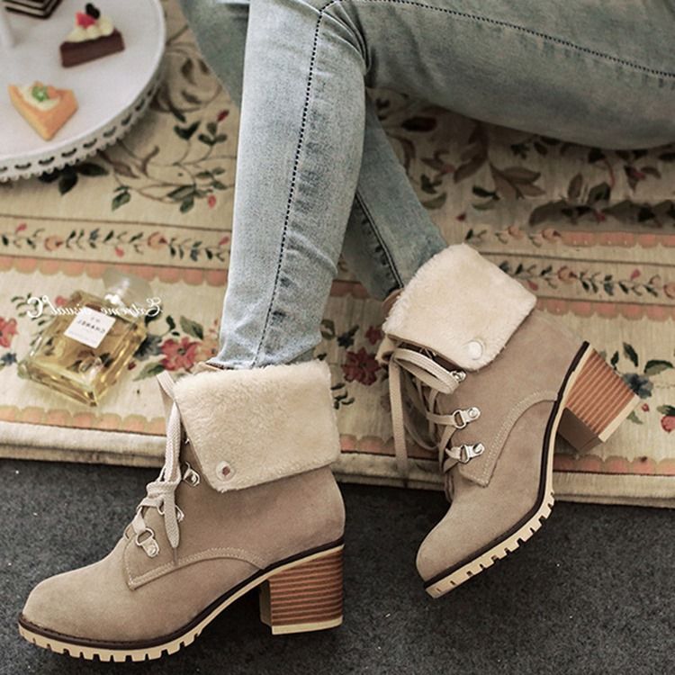 Plain Round Toe Chunky Heel Snowboots För Kvinnor