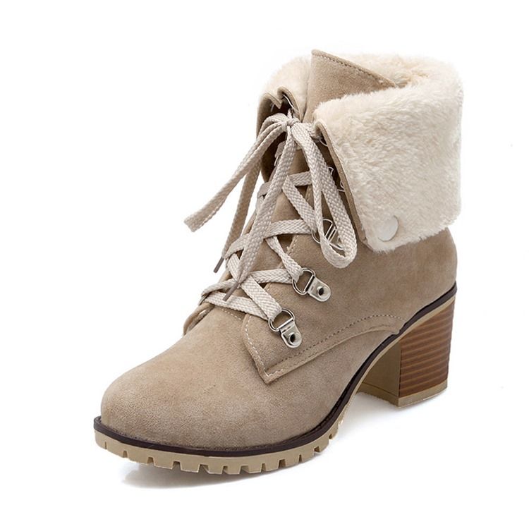 Plain Round Toe Chunky Heel Snowboots För Kvinnor