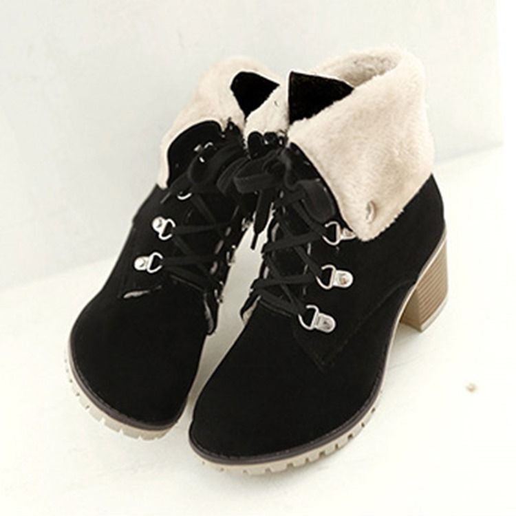 Plain Round Toe Chunky Heel Snowboots För Kvinnor