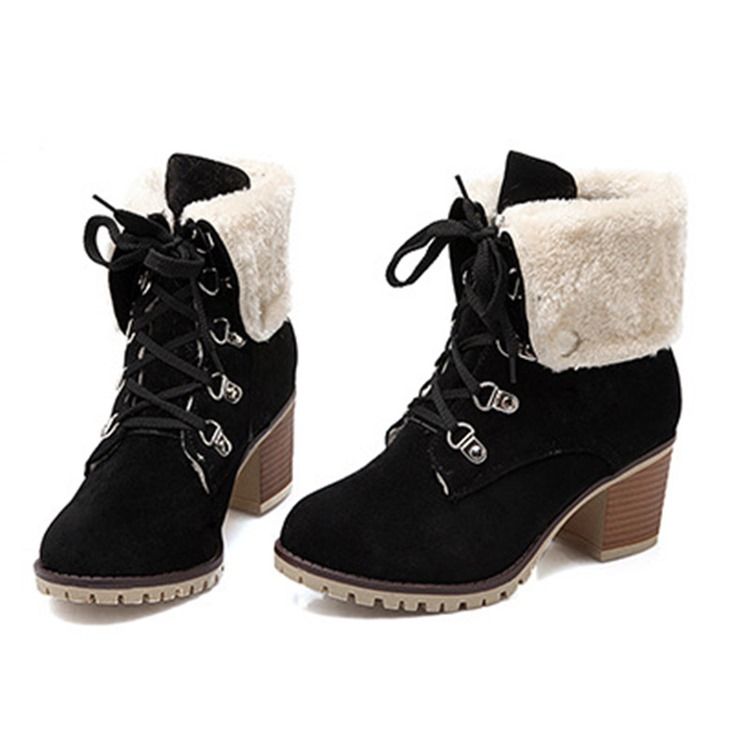 Plain Round Toe Chunky Heel Snowboots För Kvinnor