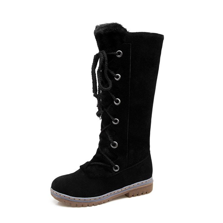 Plain Round Toe Lace-up Front Snowboots För Kvinnor