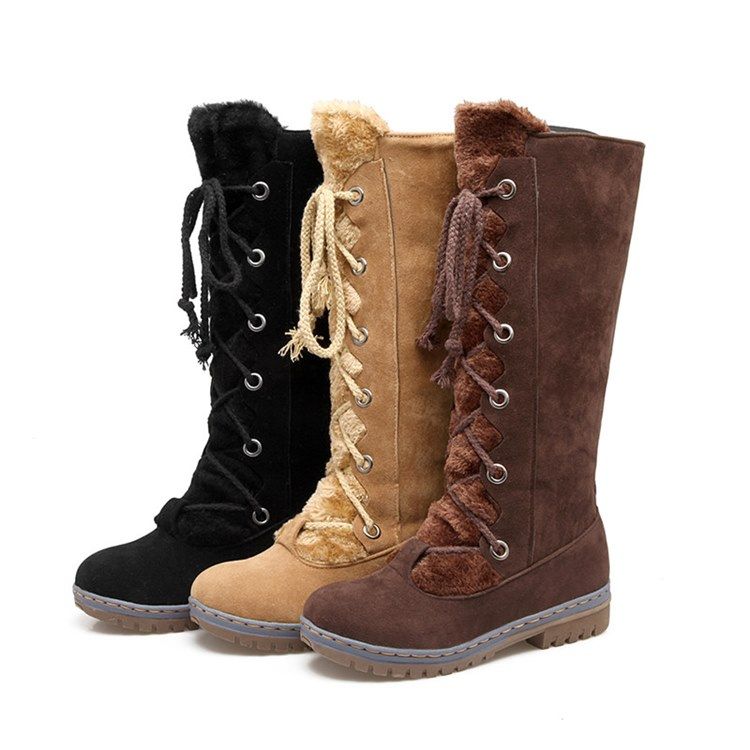 Plain Round Toe Lace-up Front Snowboots För Kvinnor