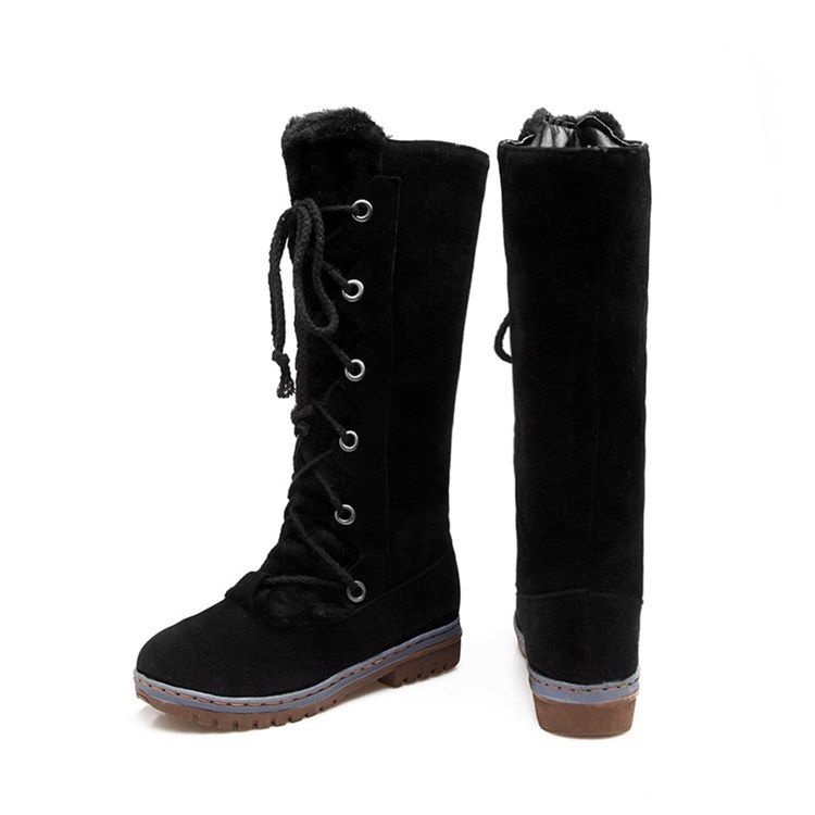 Plain Round Toe Lace-up Front Snowboots För Kvinnor