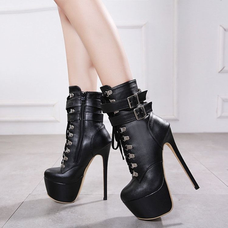 Plain Side Zipper Stiletto Heel Round Toe Women's Ankle Boots