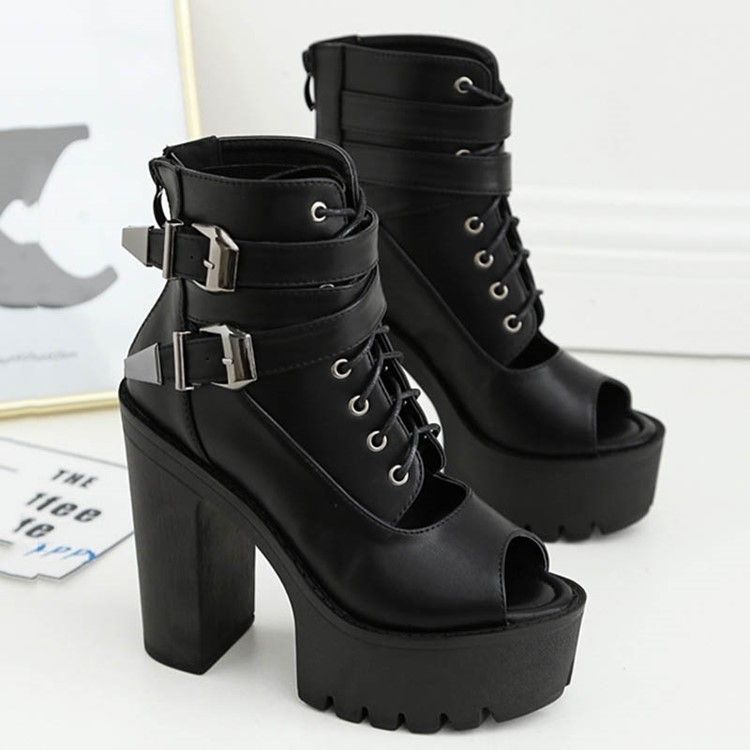 Pu Chunky Heel Peep Toe Zipper Women's Ankle Boots