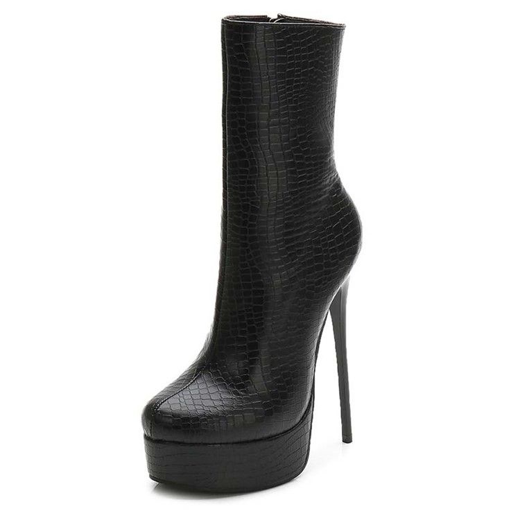 Pu Round Toe Platform Stiletto Heel Dam Stövletter