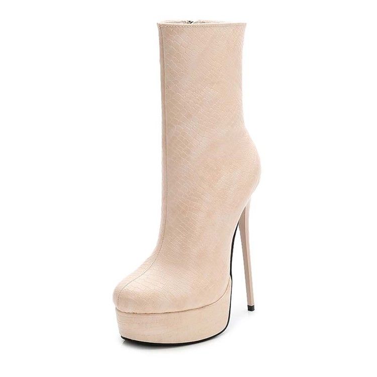 Pu Round Toe Platform Stiletto Heel Dam Stövletter