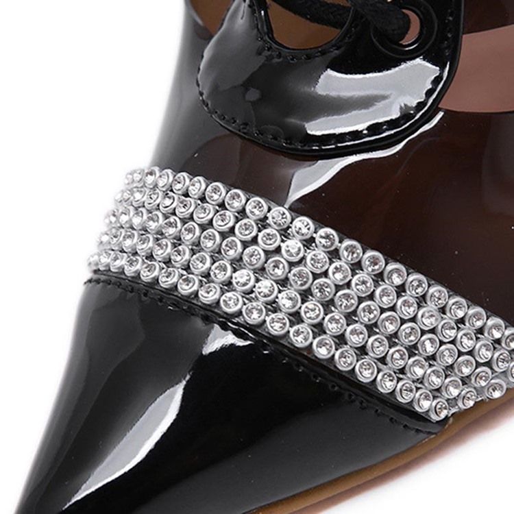 Rhinestone Lace-up Front Pointed Toe Damstövletter