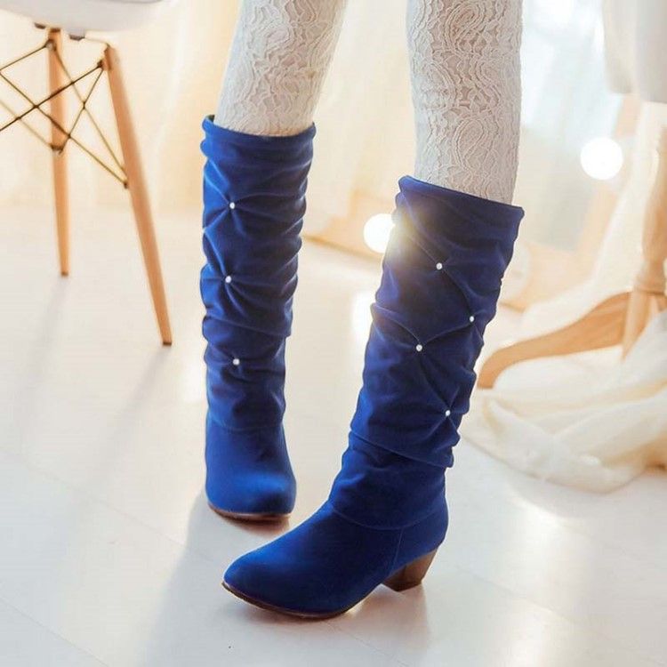 Rhinestone Slip-on Knee-high Round Toe Damskor