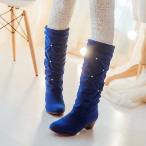 Rhinestone Slip-on Knee-high Round Toe Damskor