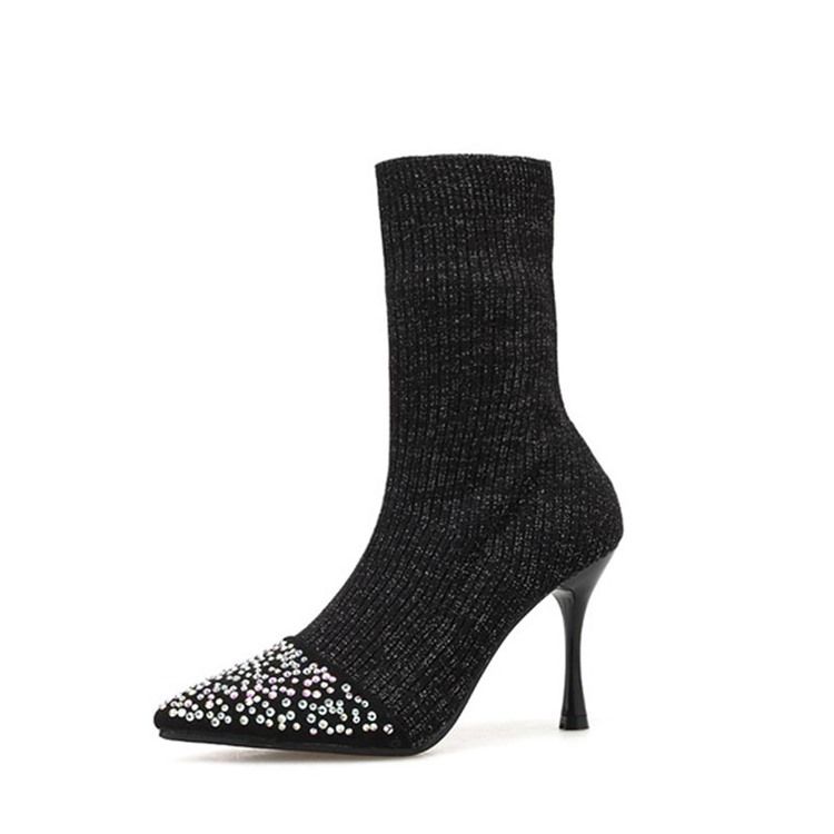 Rhinestone Slip-on Stiletto Heel Dam Stövletter