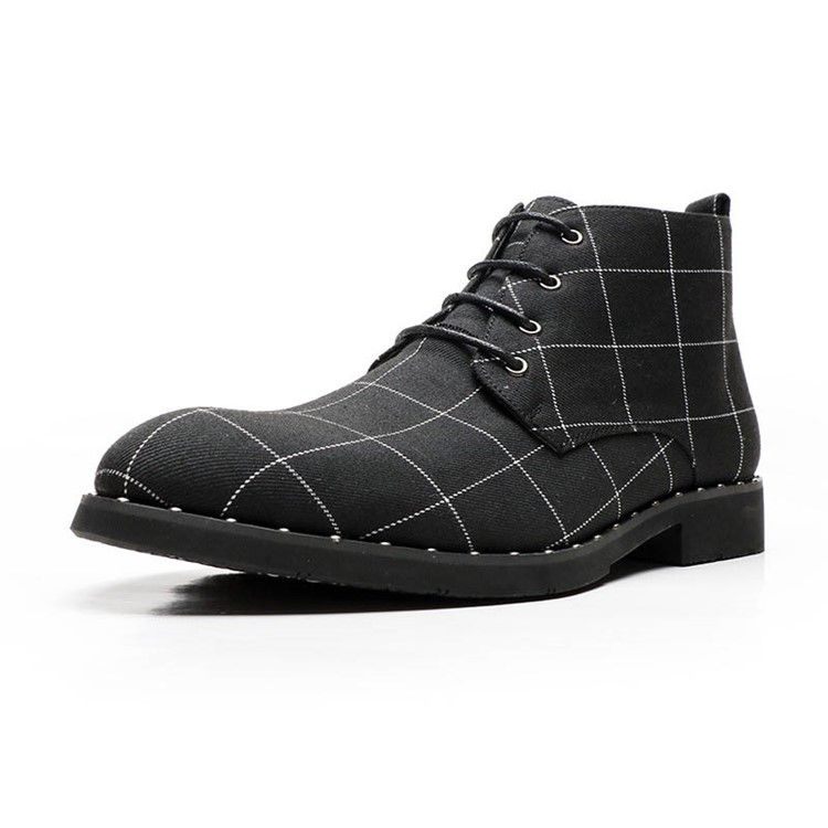 Round Toe Lace-up Front Plaid Herr Stövlar