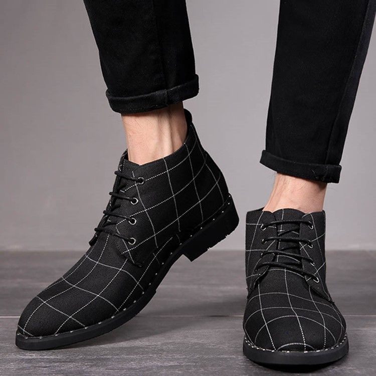 Round Toe Lace-up Front Plaid Herr Stövlar