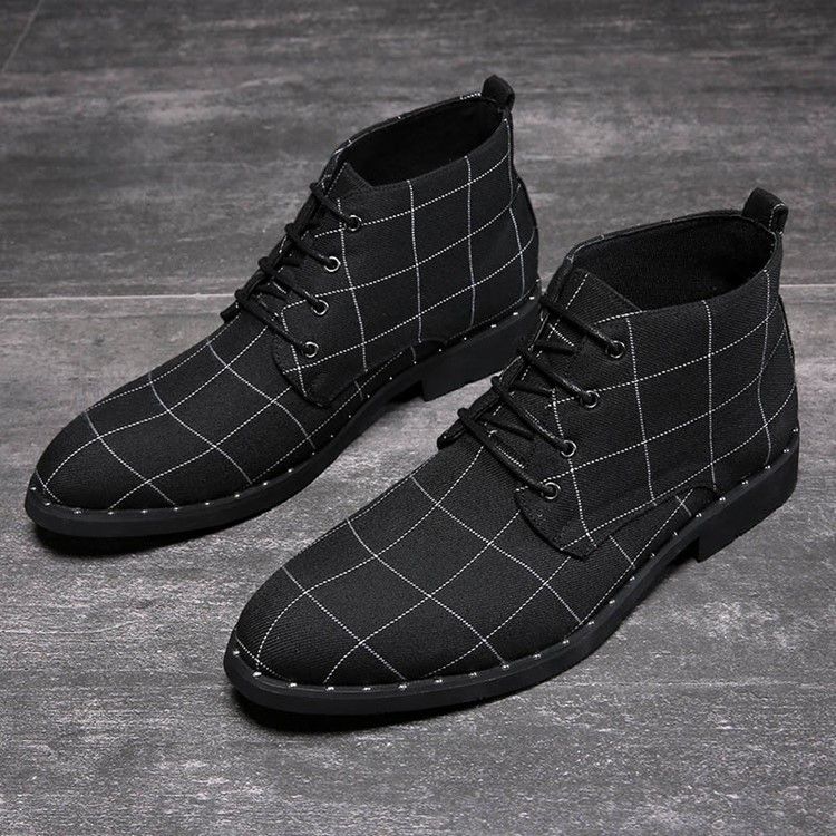 Round Toe Lace-up Front Plaid Herr Stövlar