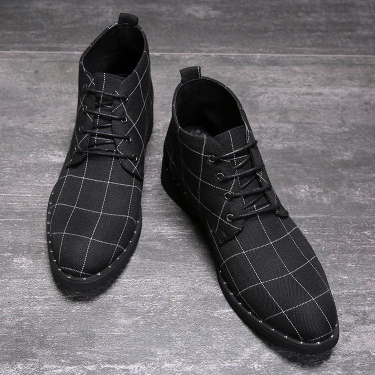 Round Toe Lace-up Front Plaid Herr Stövlar