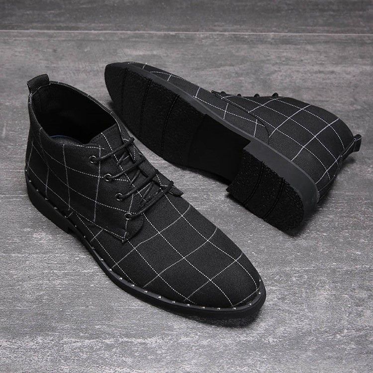 Round Toe Lace-up Front Plaid Herr Stövlar