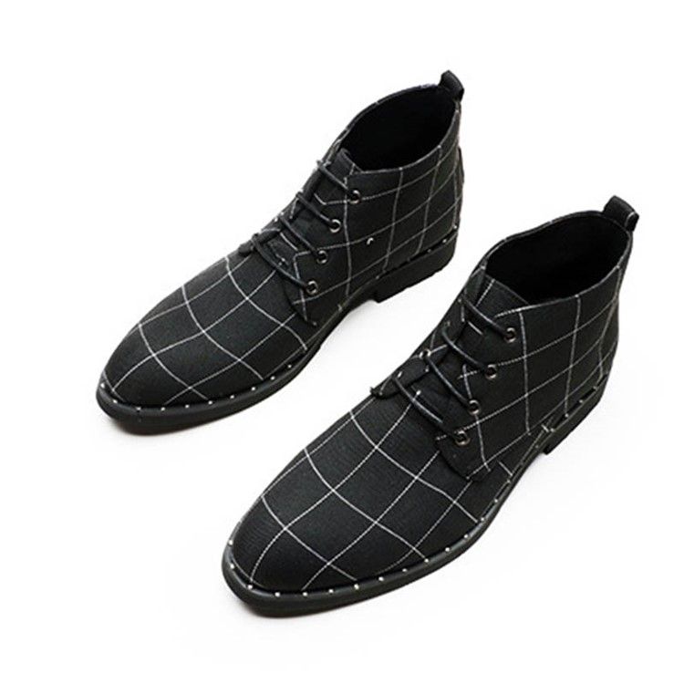 Round Toe Lace-up Front Plaid Herr Stövlar