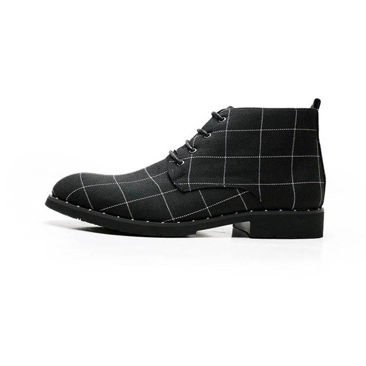 Round Toe Lace-up Front Plaid Herr Stövlar