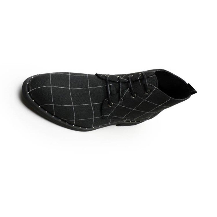 Round Toe Lace-up Front Plaid Herr Stövlar