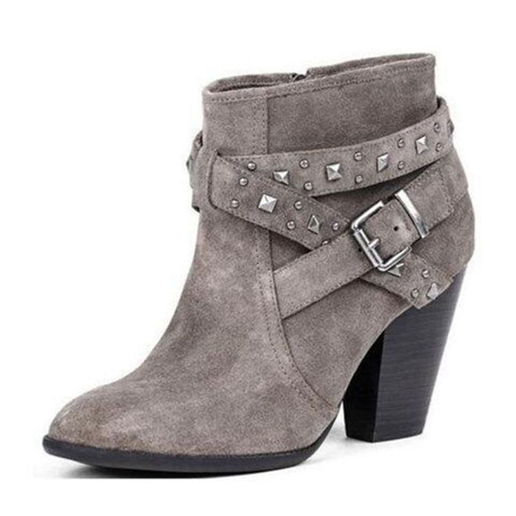 Round Toe Plain Side Zipper Women's Ankle Boots